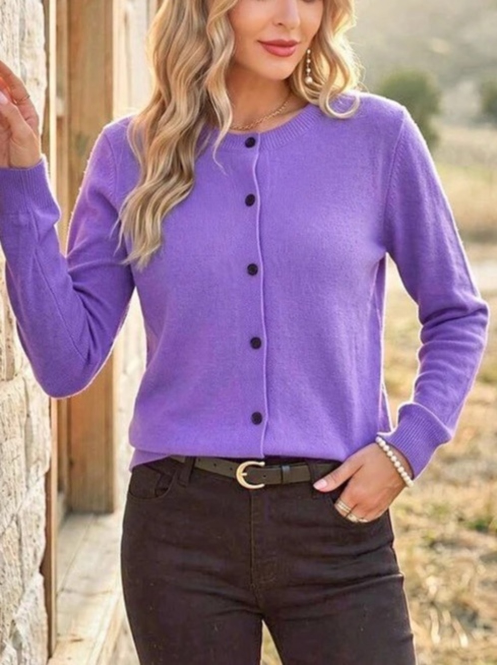 Purple Button-Front Cardigan